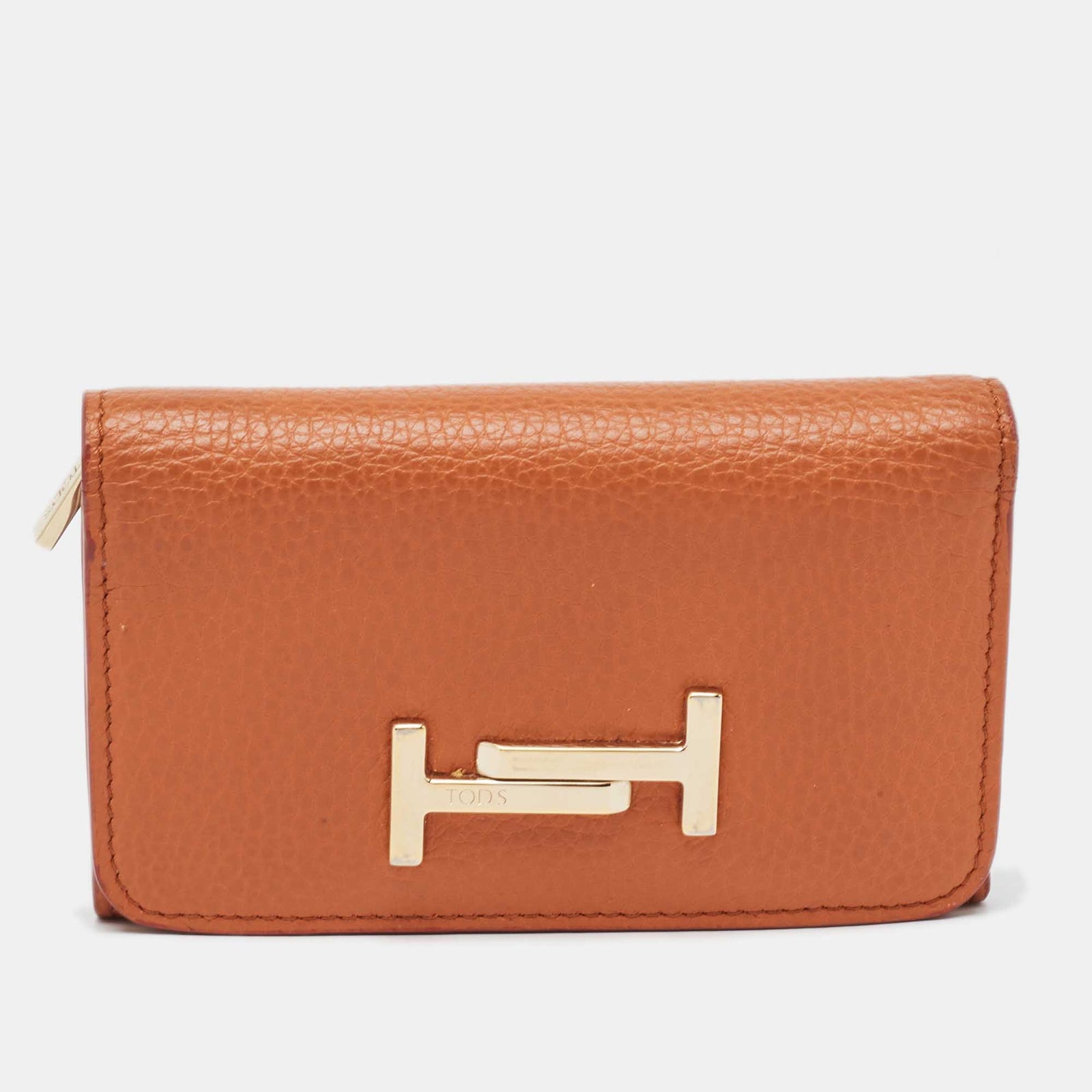 Tod's Orange Leather Double T Trifold Wallet