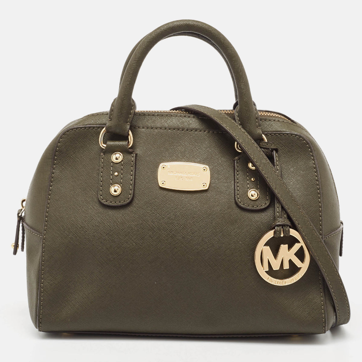Michael Kors Green Saffiano Leather Logo Satchel
