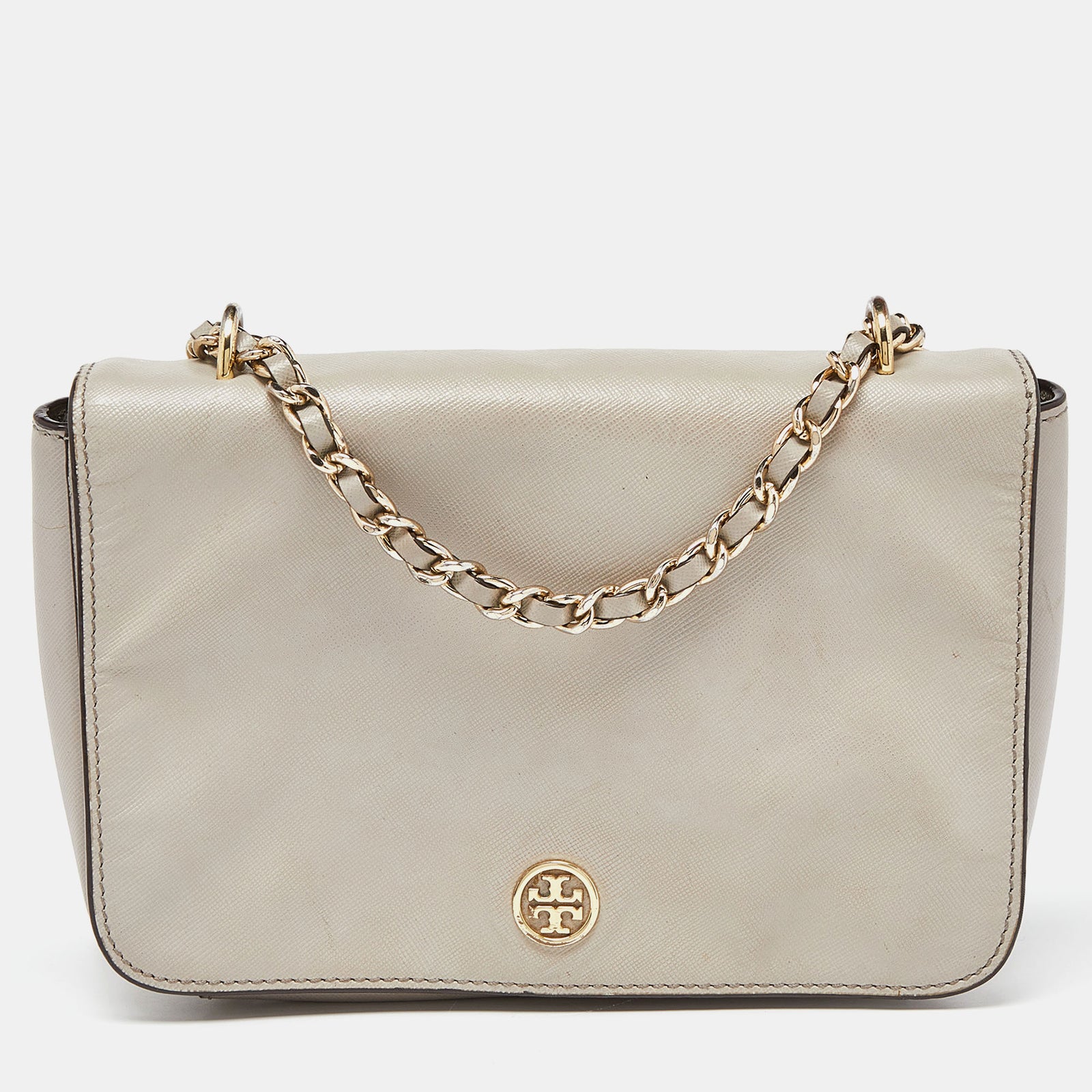 Tory Burch Beige Leather Flap Crossbody Bag