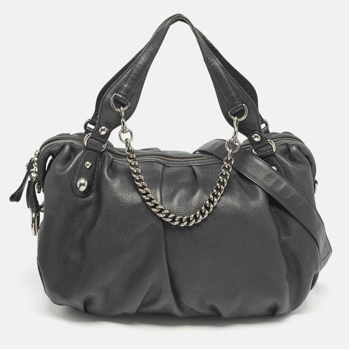 Black Leather Large Icon Bit Boston Bag