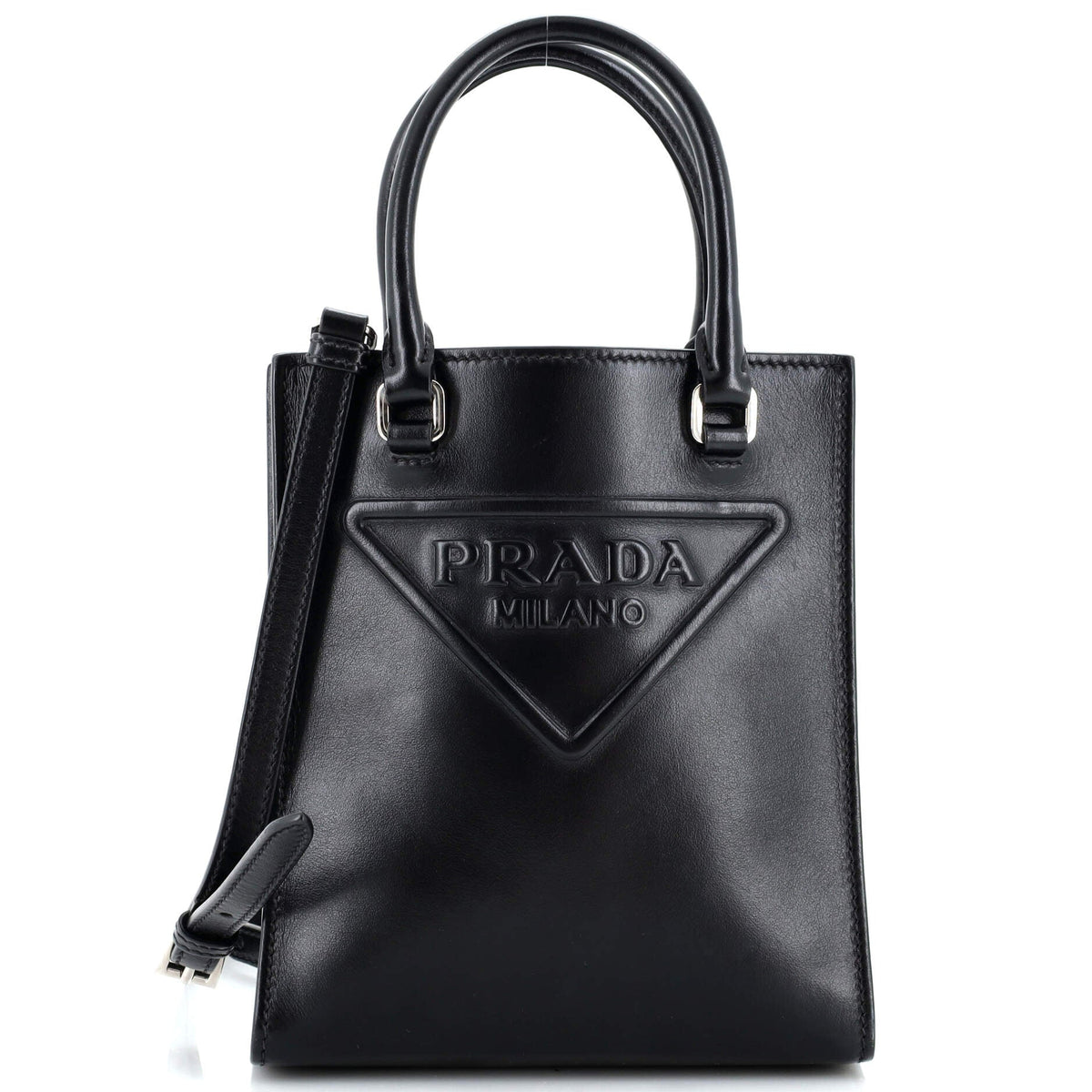 Prada PRADA Logo Drill Tote Leather Mini