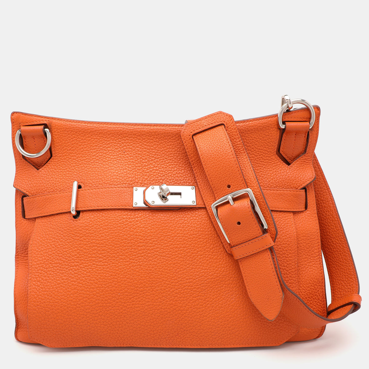 Hermès Orange Togo Leather Palladium Finish  Jypsiere 34 Bag