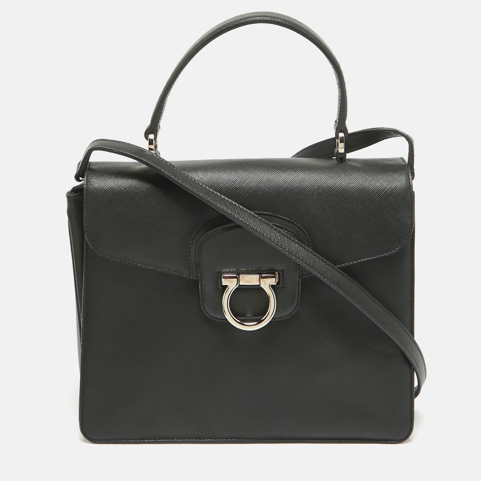 Salvatore Ferragamo Black Leather Kelly Top Handle Bag