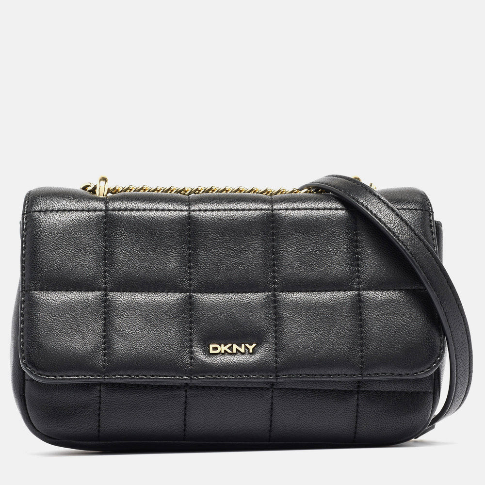 DKNY Black Quilted Leather Flap Shoulder Bag