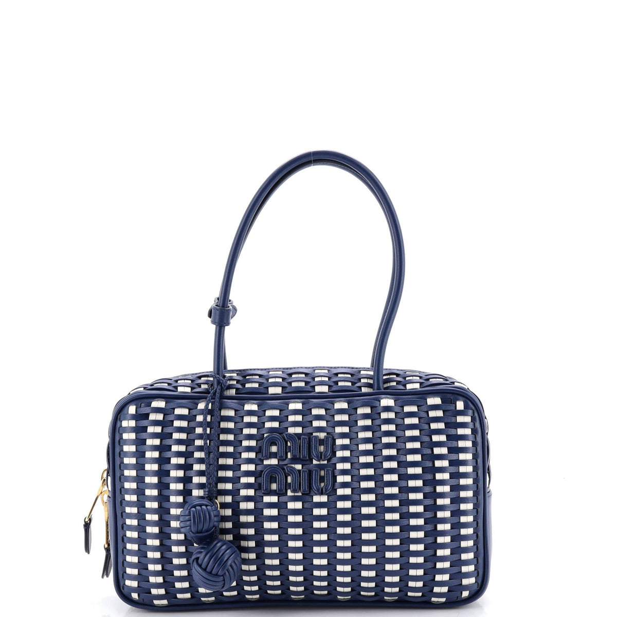 Miu Miu Beau Top Handle Bag Woven Leather Large