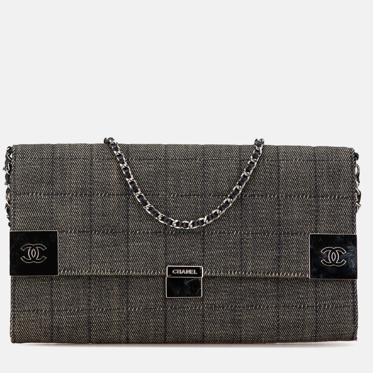 Chanel Grey Denim Choco Bar Chain Flap Bag