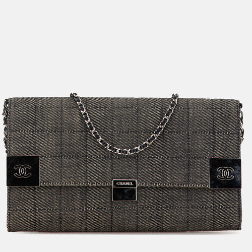 Grey Denim Choco Bar Chain Flap Bag