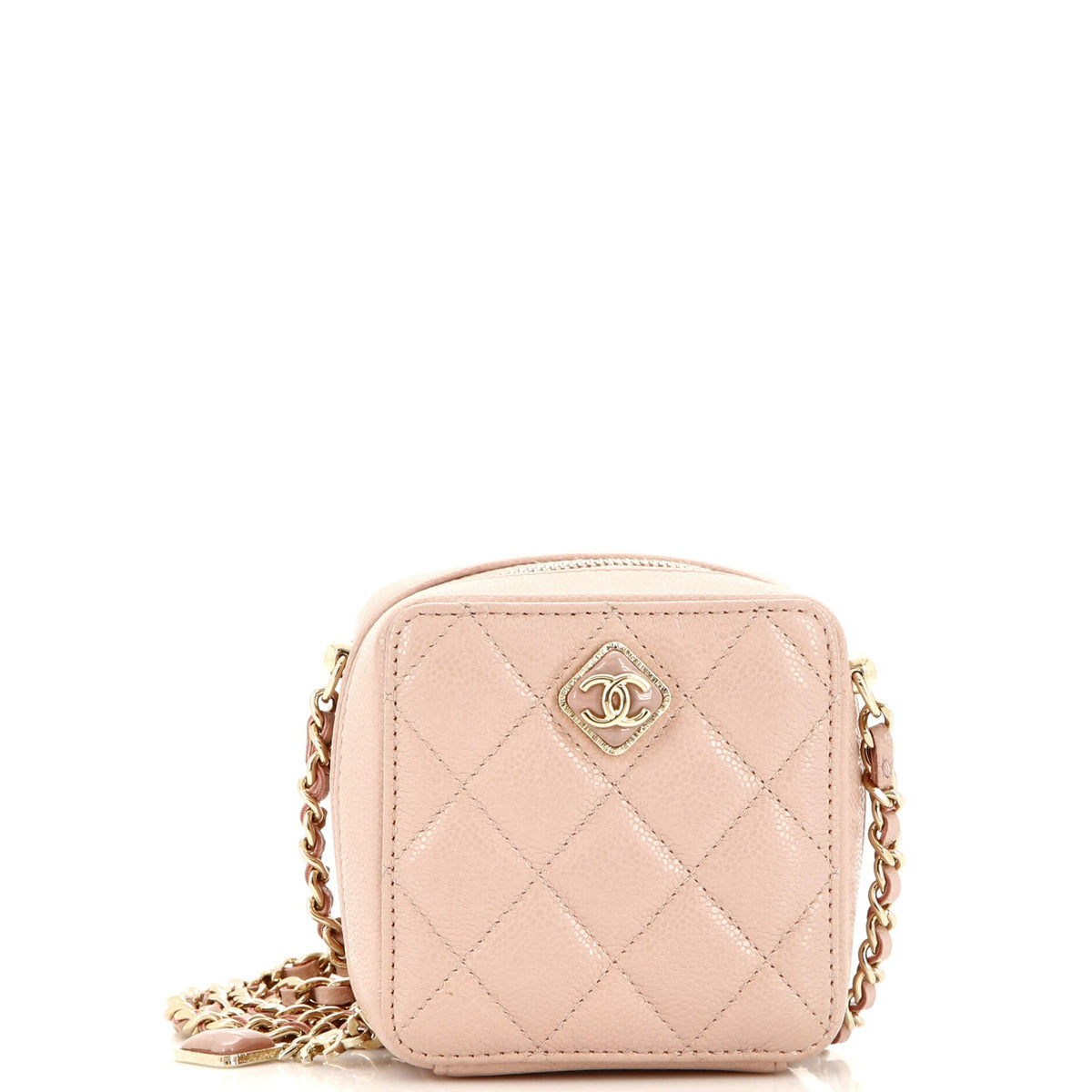 Chanel CHANEL Diamond CC Zip Crossbody Quilted Caviar Mini