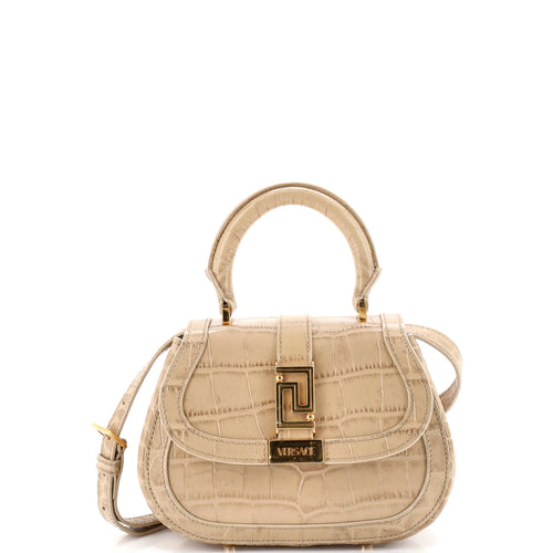 VERSACE Greca Goddess Top Handle Bag Crocodile Embossed Leather Mini