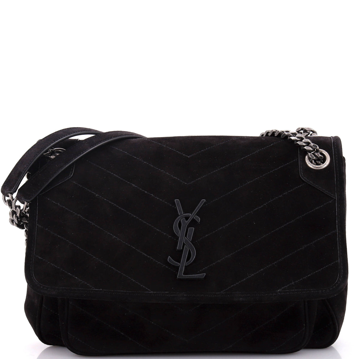 Saint Laurent Niki Chain Flap Bag Matelasse Chevron Suede Medium