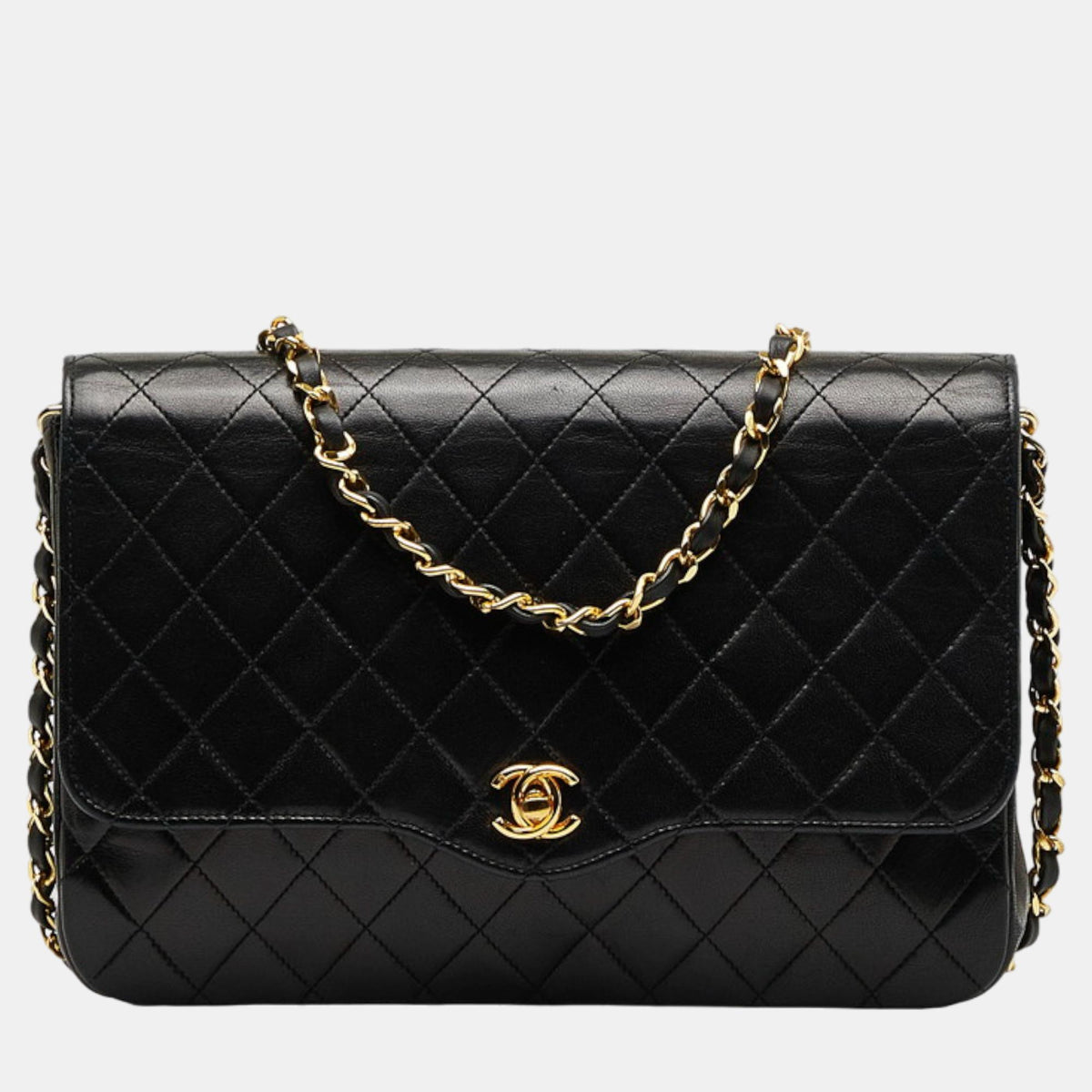 Chanel Black Leather CC Quilted Leather Flap Bag