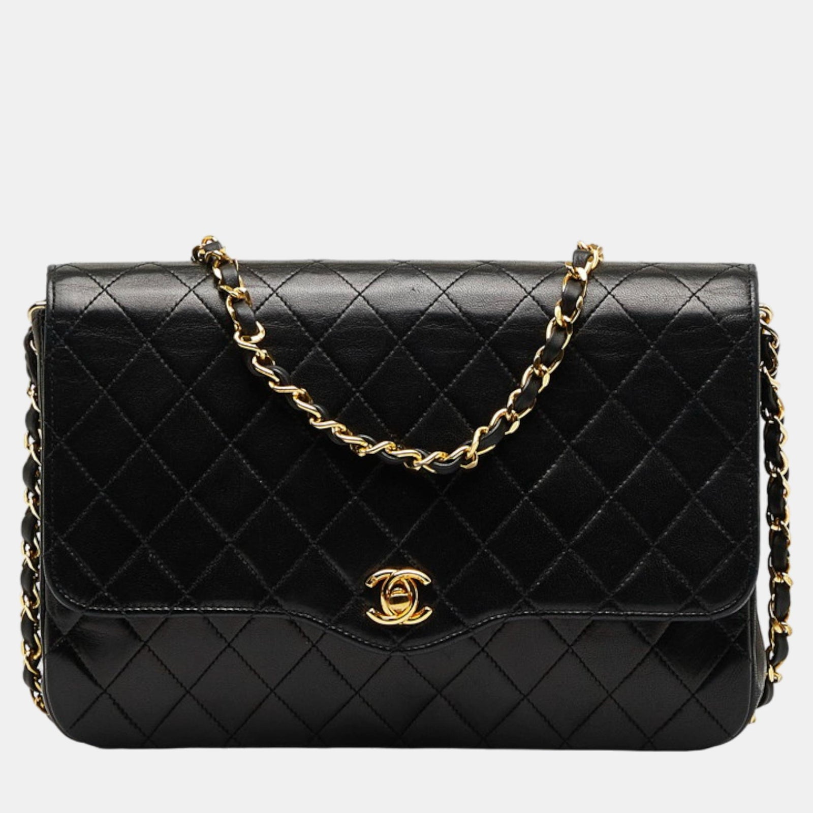 Chanel Schwarze CC-Umhängetasche aus gestepptem Leder