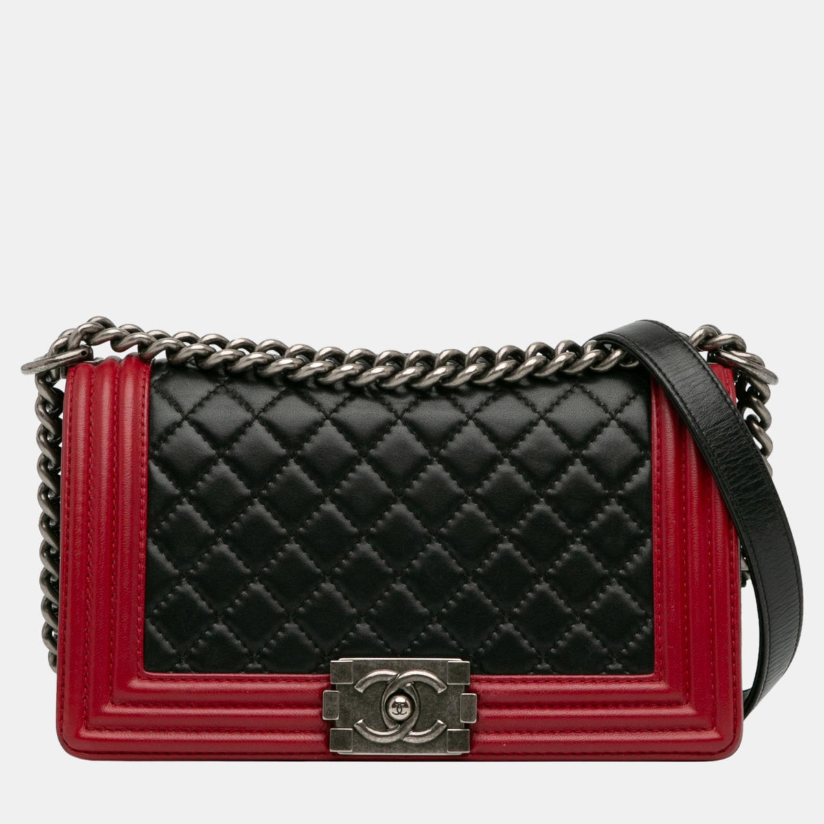 Chanel Black/Red Medium Bicolor Lambskin Boy Flap
