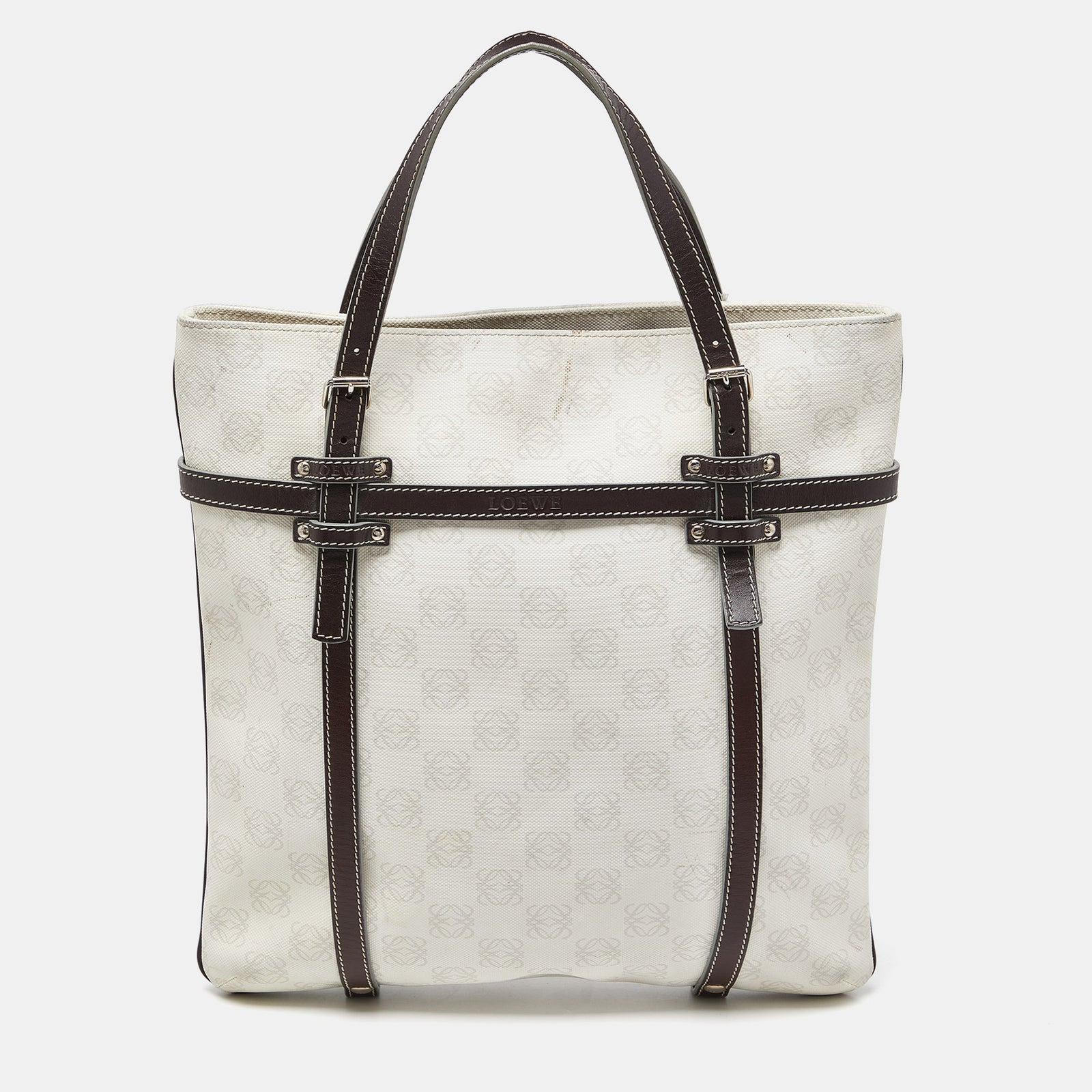 Loewe Cream/Brown Signature Anagram Coated Canvas and Leather Tote