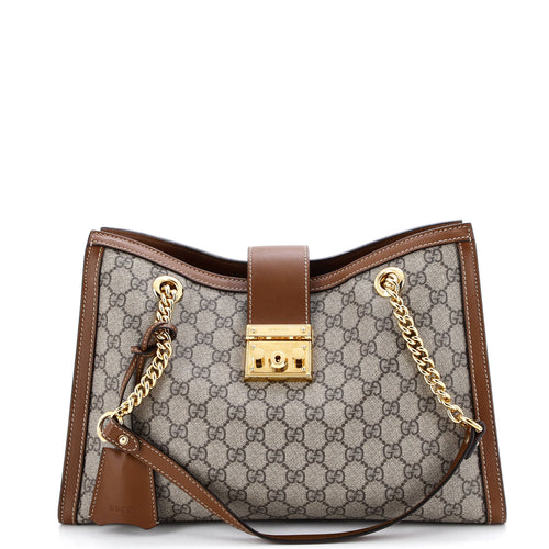 GUCCI Padlock Chain Tote GG Coated Canvas with Leather Medium