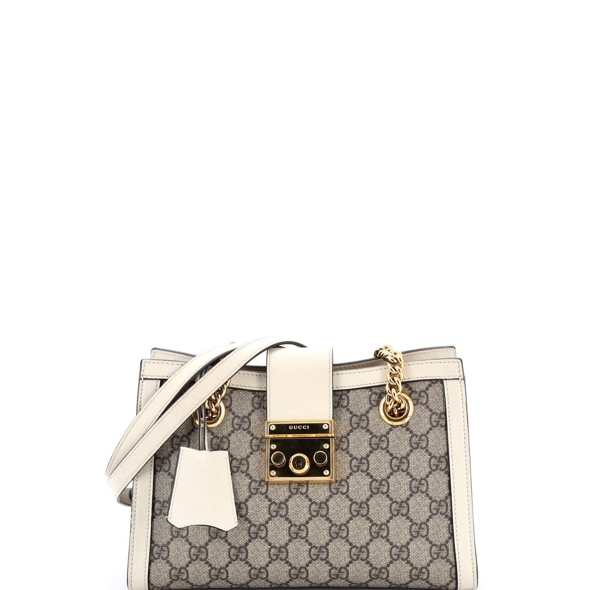Gucci GUCCI Padlock Chain Tote GG Coated Canvas with Leather Small