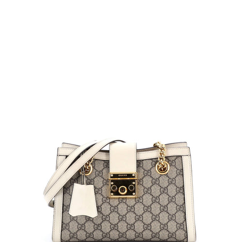GUCCI Padlock Chain Tote GG Coated Canvas with Leather Small