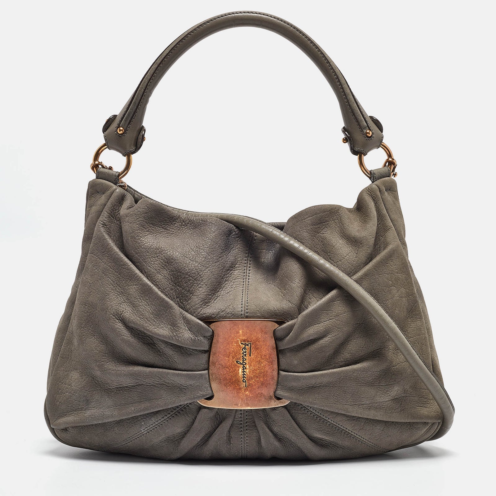 Salvatore Ferragamo Grey Leather Miss Vara Hobo