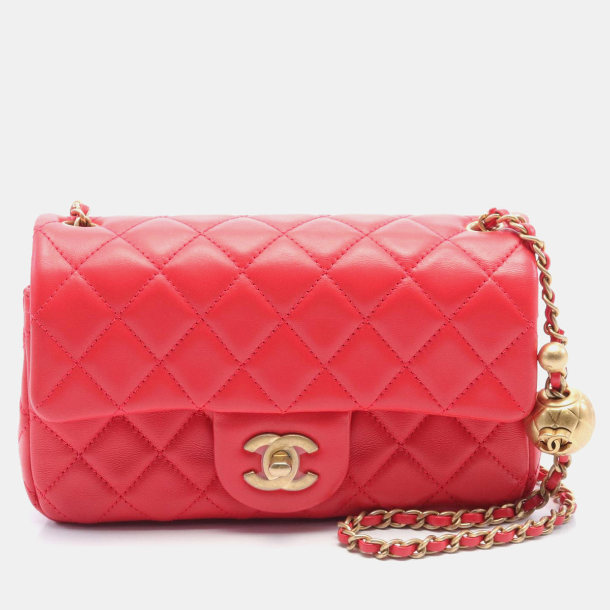 Chanel Red Leather CC Pearl Crush Mini Flap Bag