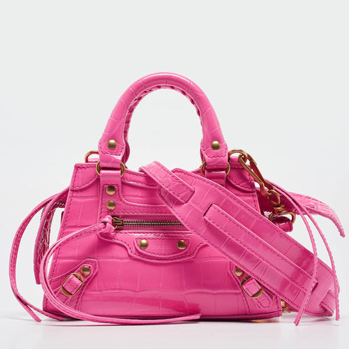 Pink Croc Embossed Leather Nano Neo Classic Tote