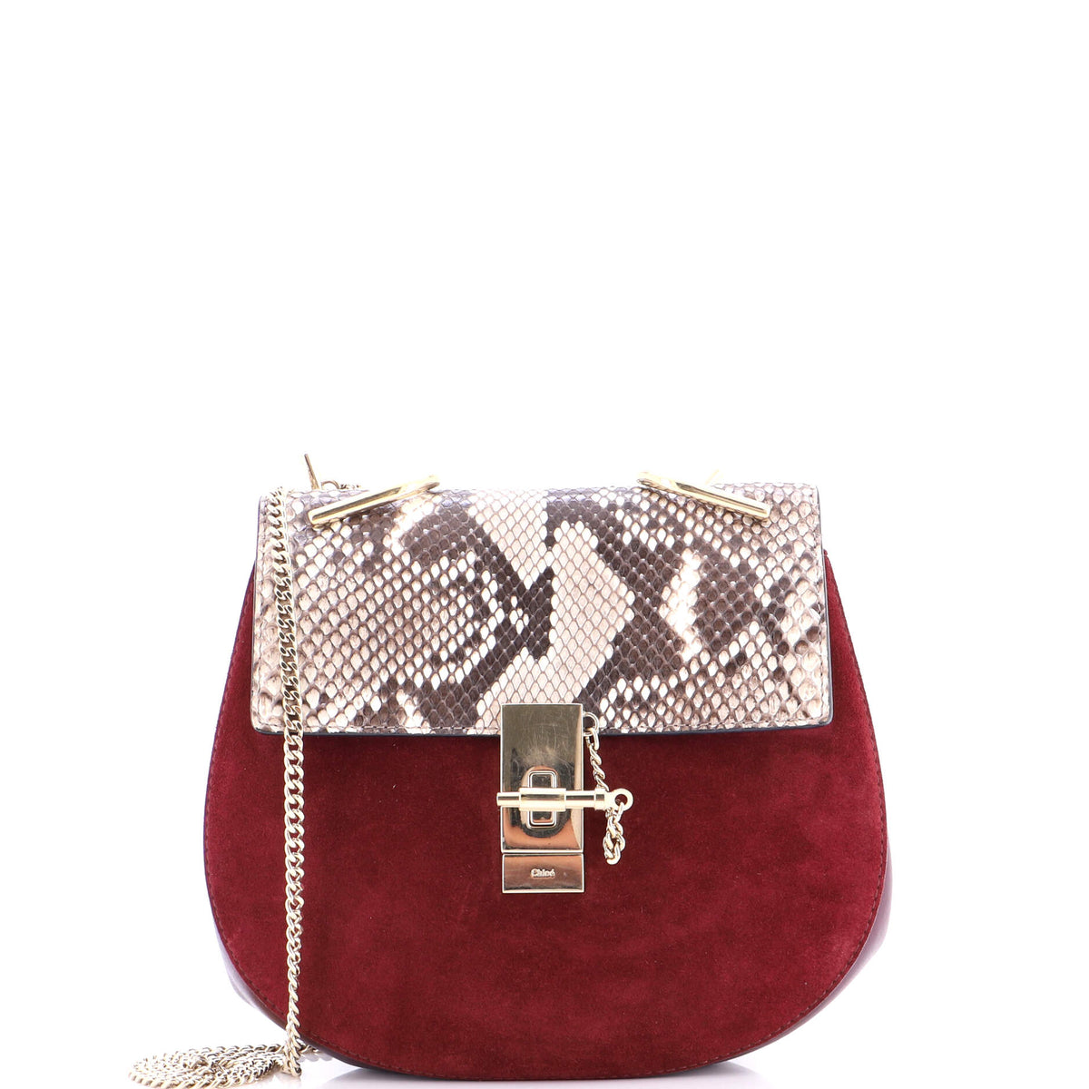 Chloe CHLOE Drew Crossbody Bag Python and Suede Small