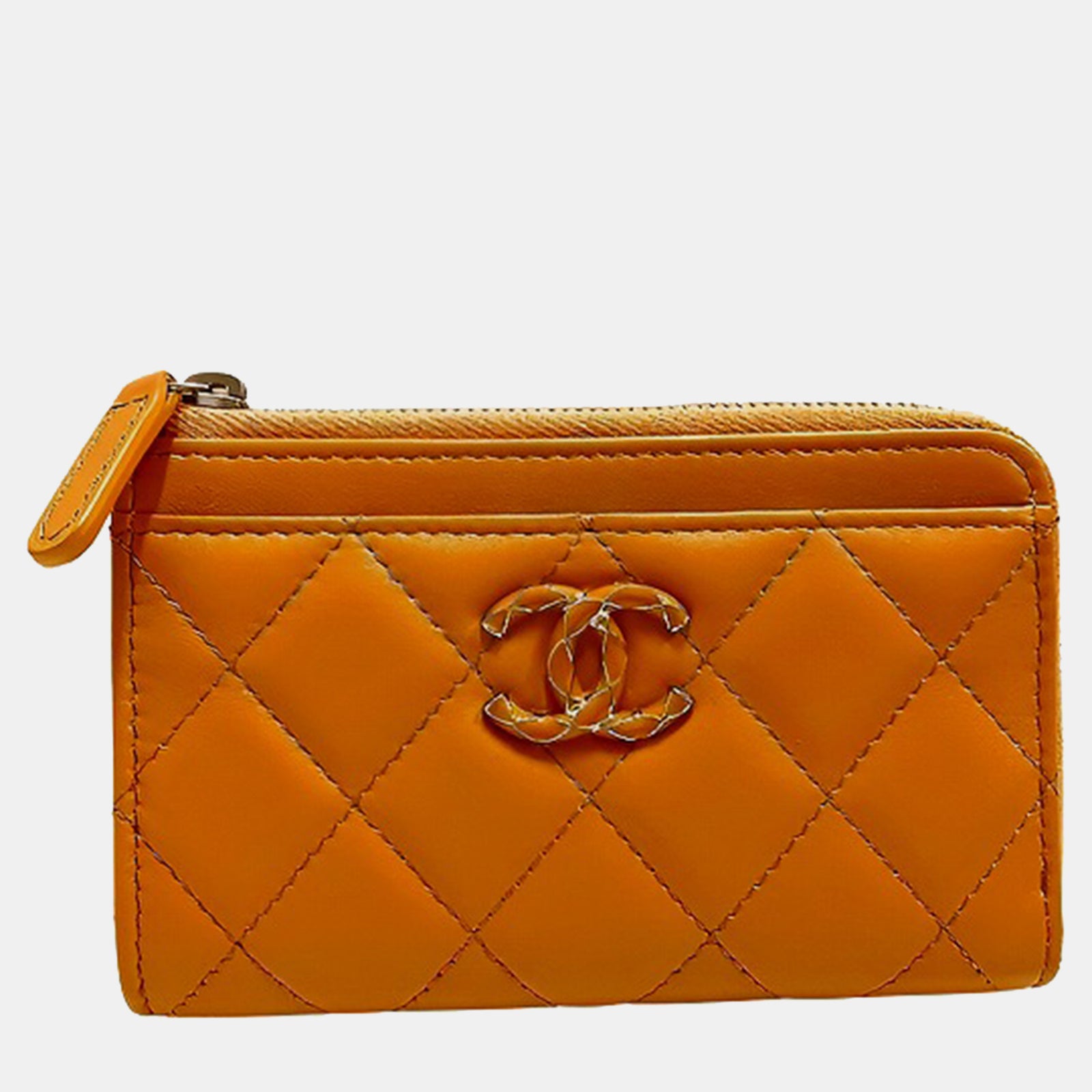 Chanel Portefeuille porte-monnaie zippé en cuir matelassé et cuir d'agneau