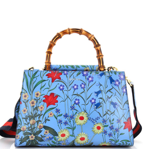 GUCCI Nymphaea Top Handle Bag Floral Printed Leather Small