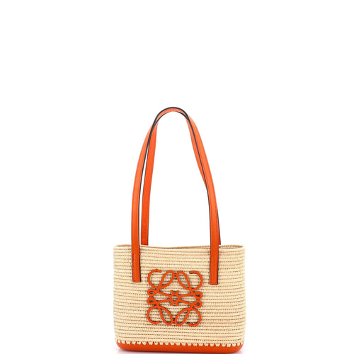 LOEWE Square Basket Tote Woven Raffia and Leather Mini