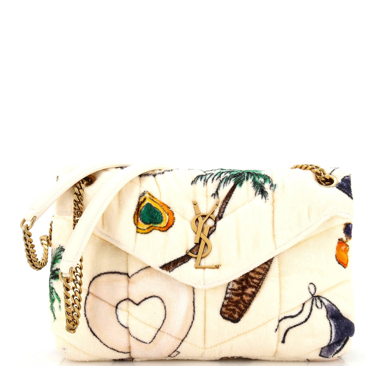Saint Laurent Loulou Puffer Shoulder Bag Quilted Printed Terry Cloth Small