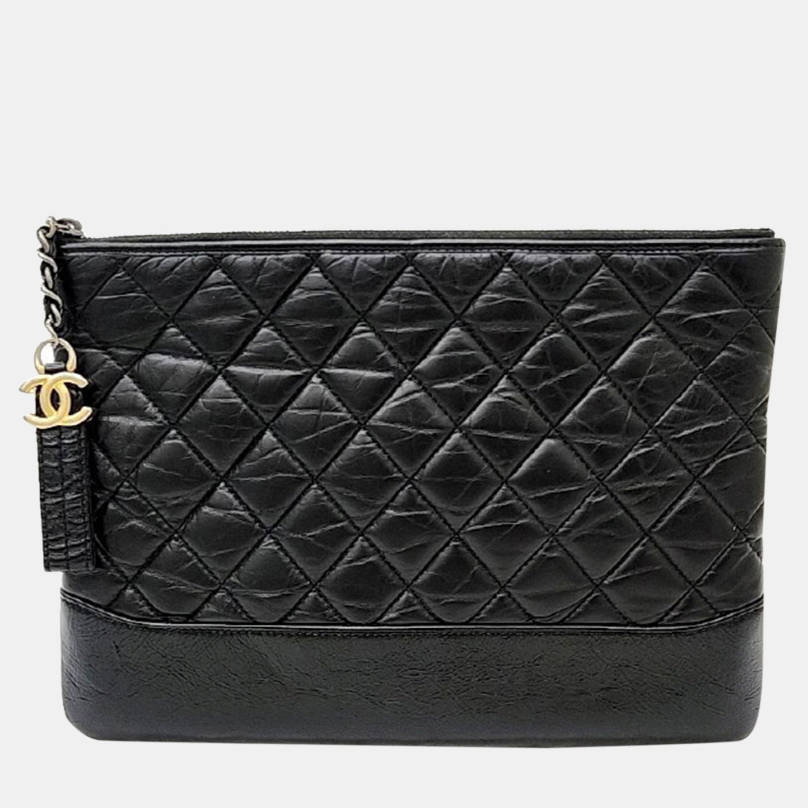 Chanel Black Leather Gabrielle Medium Clutch Bag