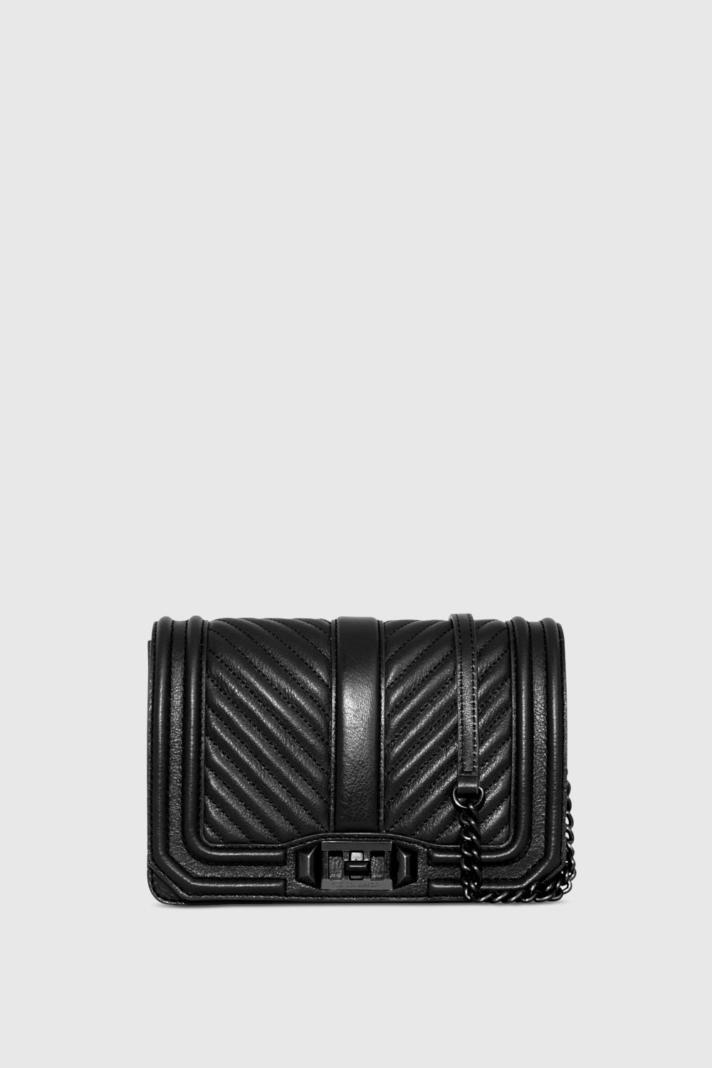 Rebecca Minkoff Kleine Umhängetasche „Love“ mit Chevron-Steppung in Schwarz/Schwarz-Schellack