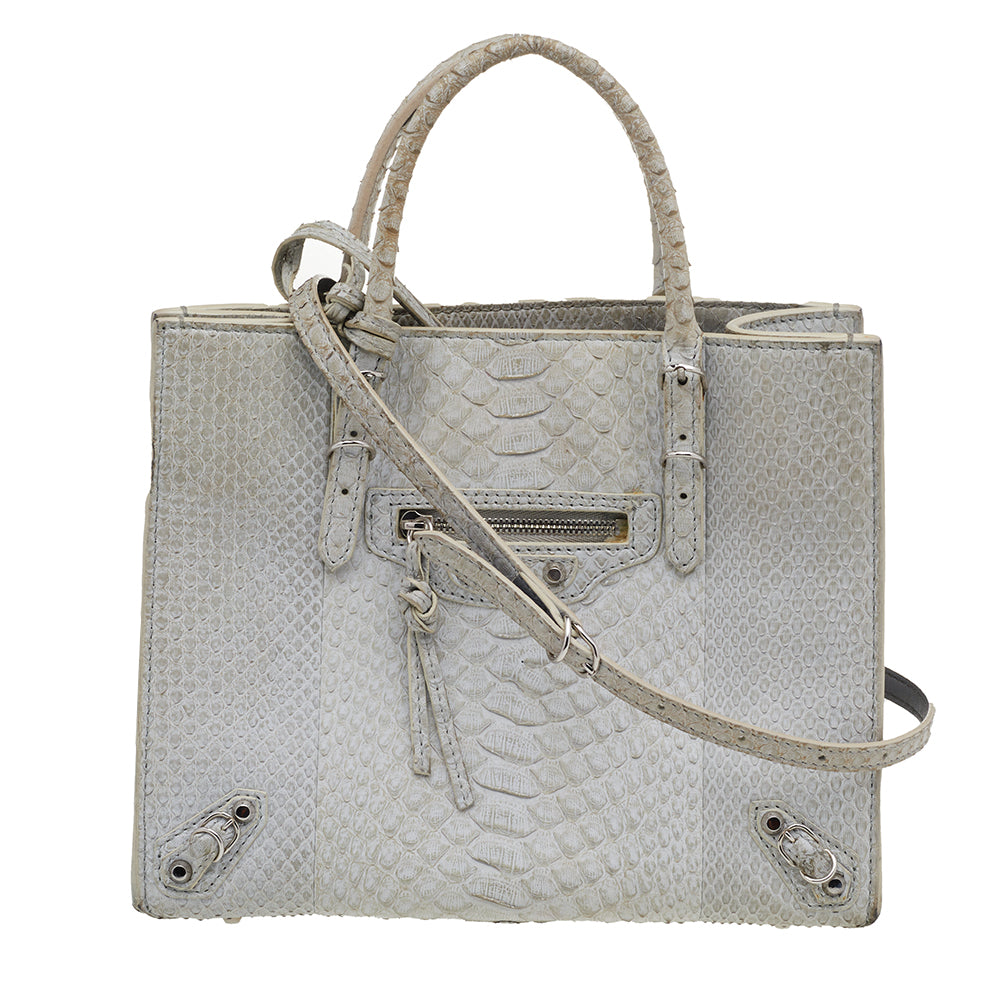 Balenciaga Light Grey Python Leather Papier A6 Tote