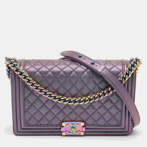 Purple Iridescent Quilted Leather New Medium Boy Flap Bag