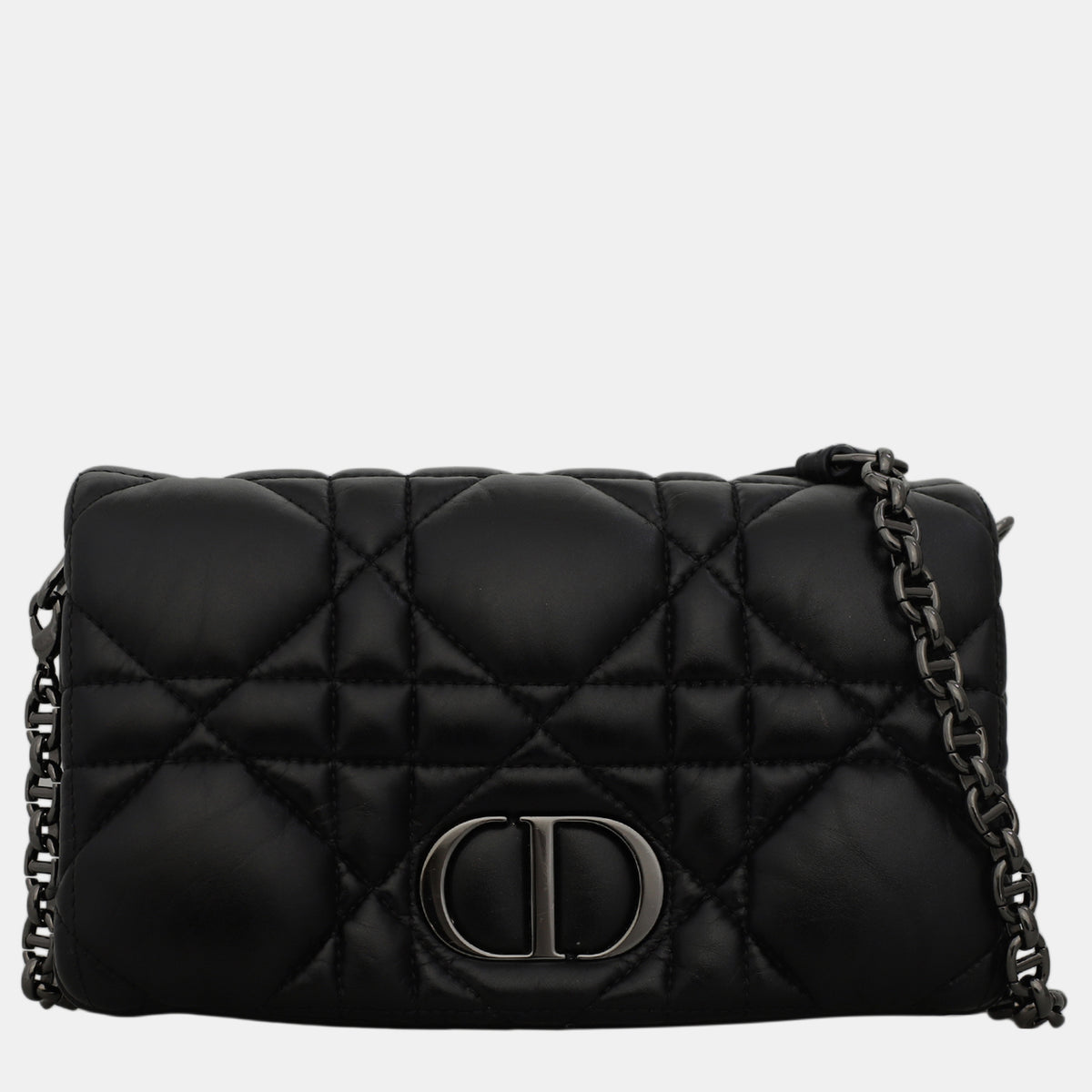 Dior Christian Black Calfskin Leather Caro Macrocannage Mini Bag