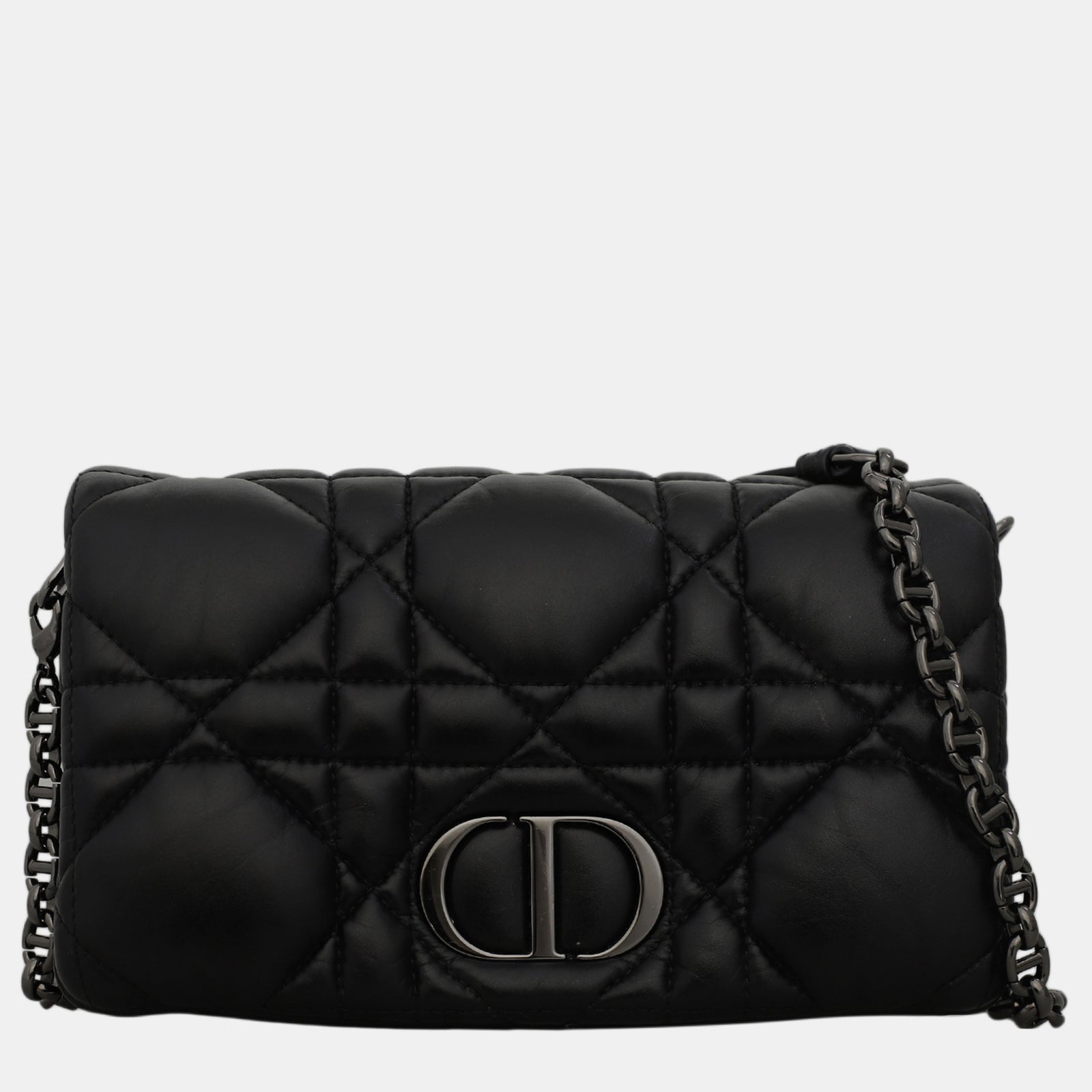 Dior Christian Mini-Tasche „Caro Macrocannage“ aus schwarzem Kalbsleder