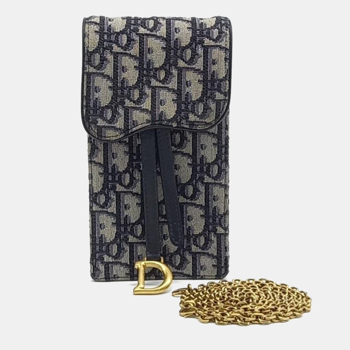 Dior Navy Blue/Beige Oblique Canvas Saddle Vertical Crossbody Bag