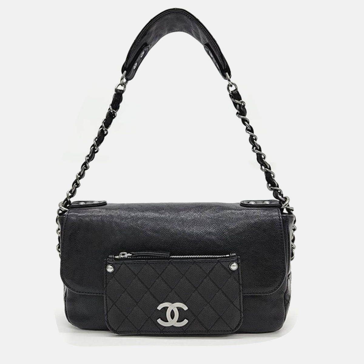 Chanel Black Leather Pocket In The City Flap Bag