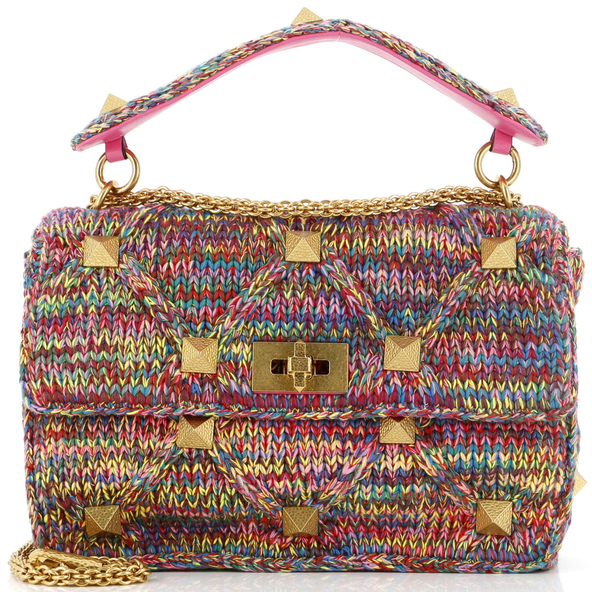 Valentino Garavani VALENTINO GARAVANI Roman Stud Flap Bag Quilted Knit Large