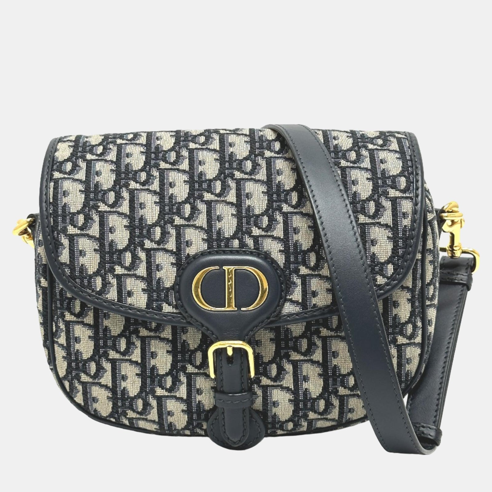 Dior Sac bandoulière à rabat Bobby de taille moyenne en toile oblique bleu marine