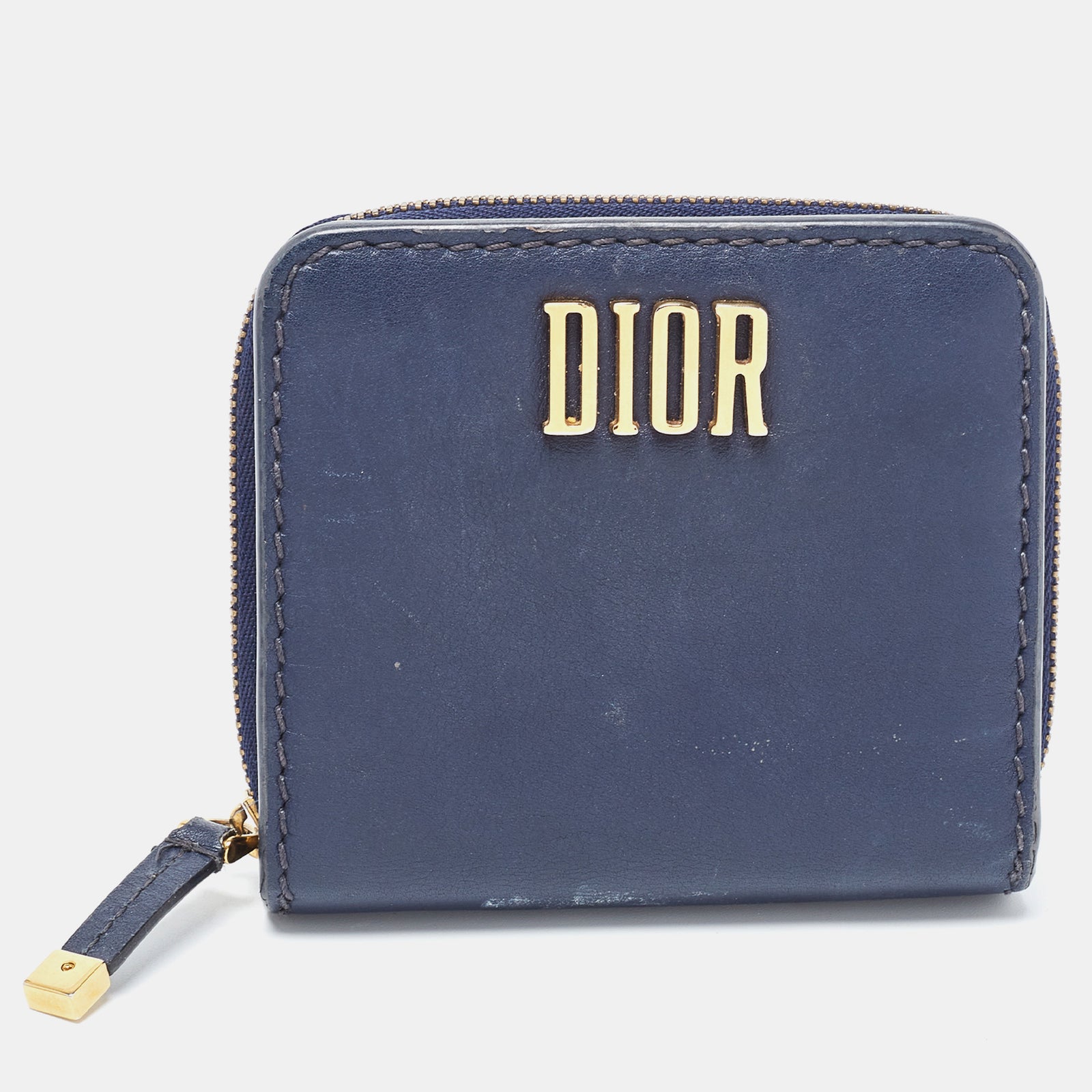 Dior Navy Blue Leather D Fence Zip Wallet