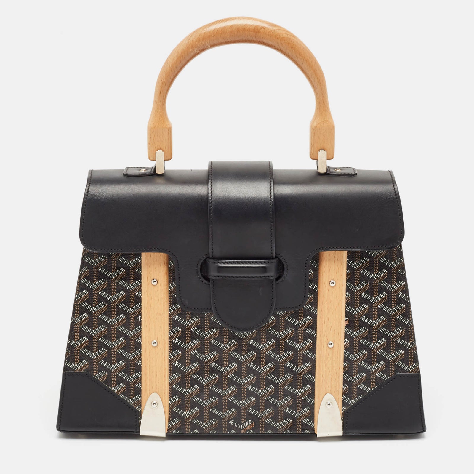 Goyard Schwarze Saigon MM-Tasche mit Henkel aus beschichtetem Canvas und Leder von Goyardine