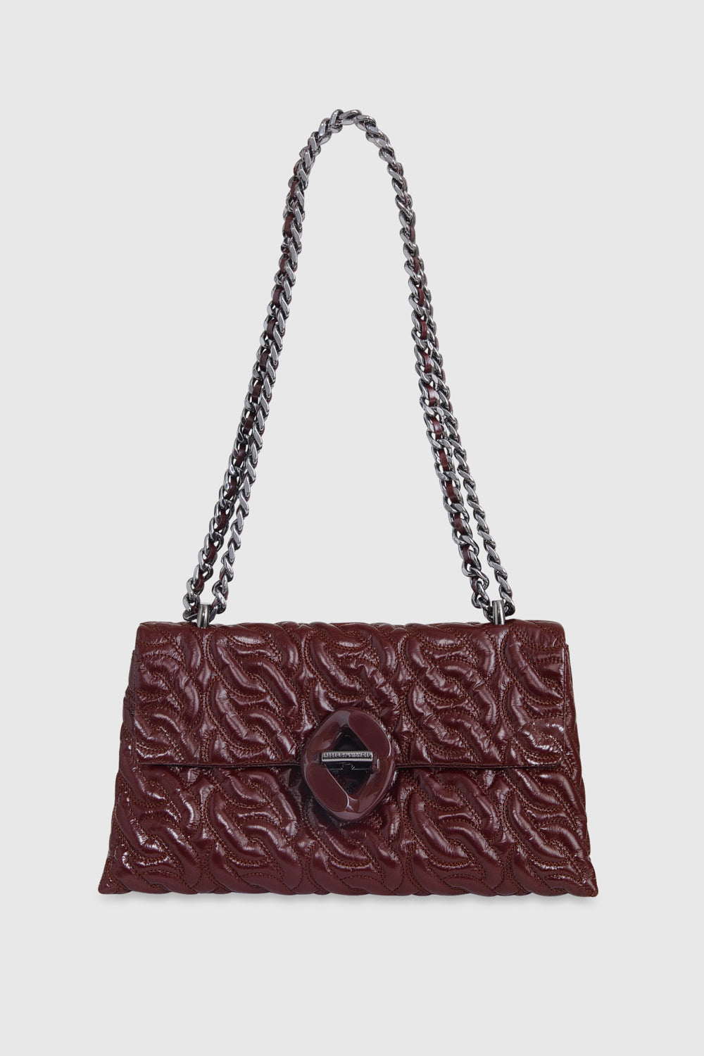 Rebecca Minkoff Double Gusset Crossbody With Chain Quilt Bag In Garnet