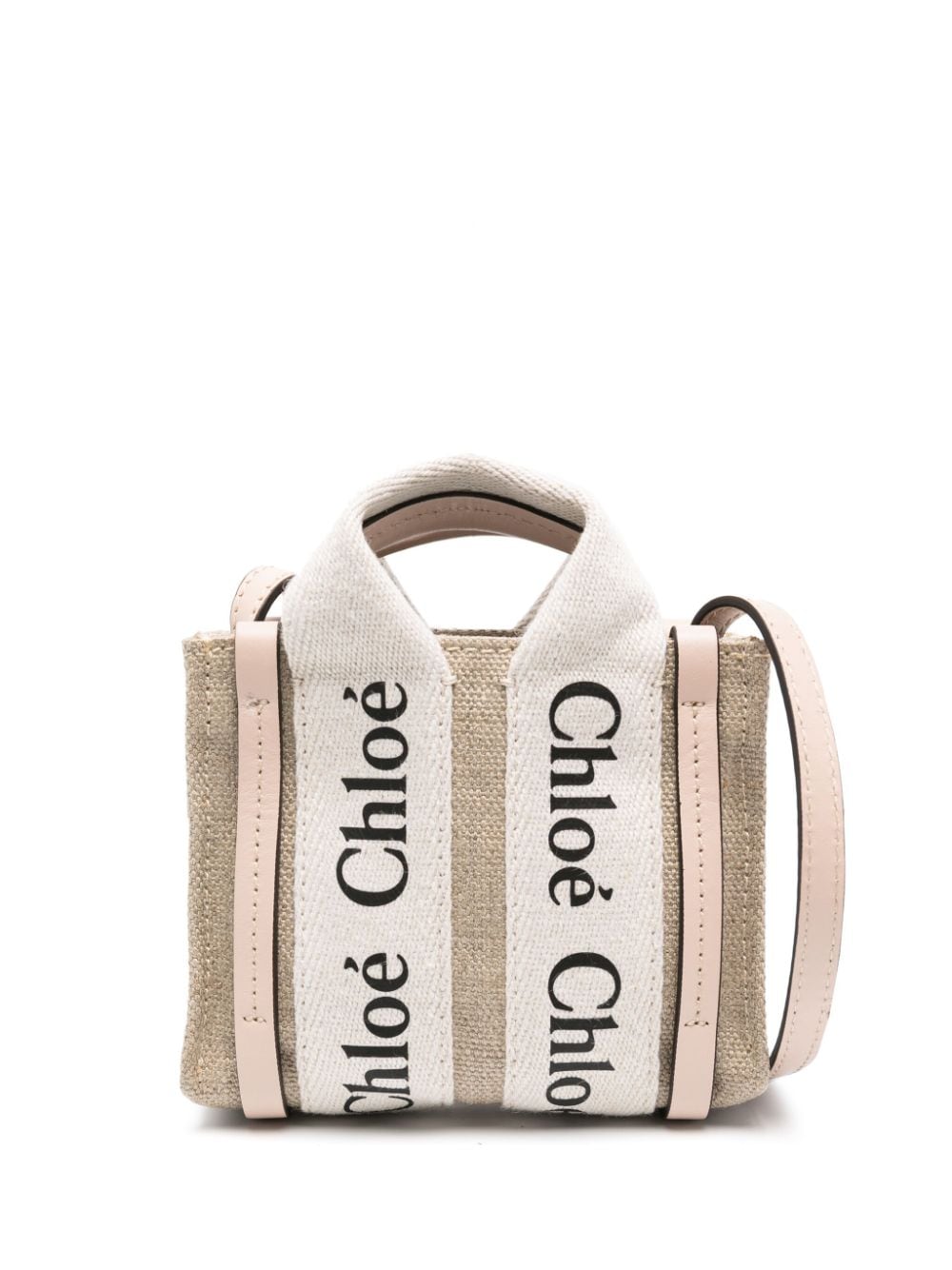 Chloé Women's Woody Canvas And Leather Nano Bag in Powder | Size UNI | CHC22AP235I266J5