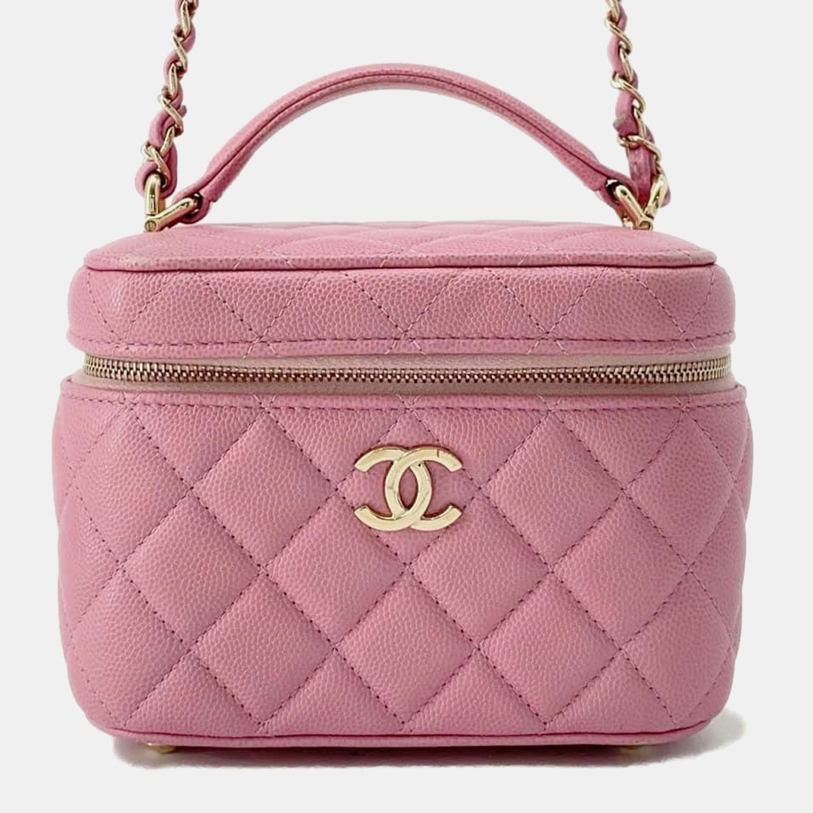 Chanel Pink Caviar Leather Vanity Case Shoulder Bag