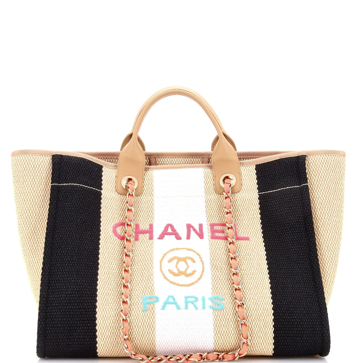 Chanel CHANEL Deauville Tote Striped Viscose Canvas Medium