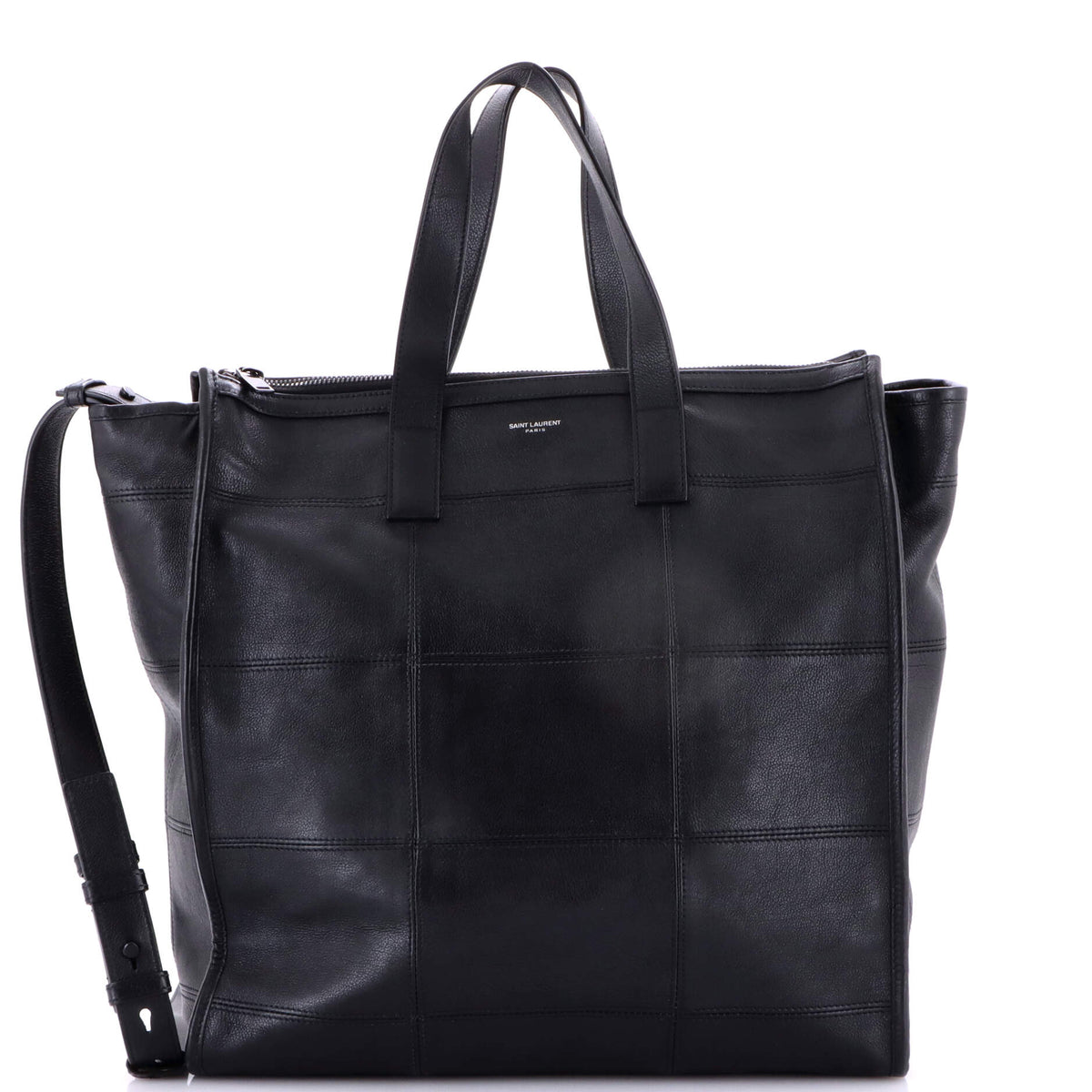 Saint Laurent Convertible Zip Shopper Tote Patchwork Leather Large