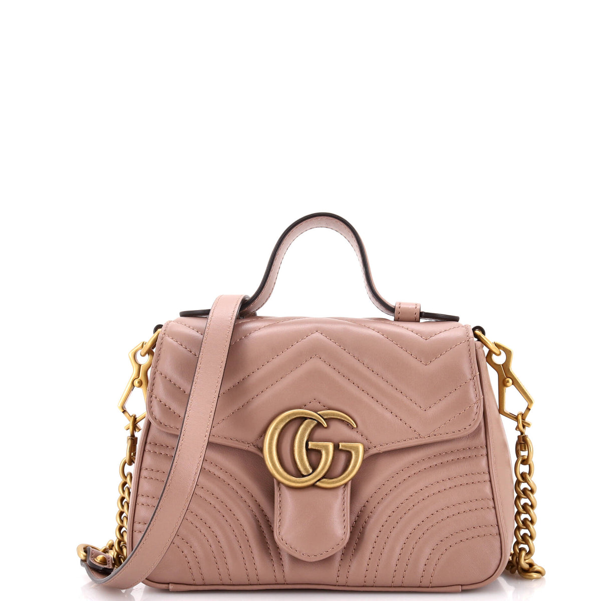 Gucci GUCCI GG Marmont Top Handle Flap Bag Matelasse Leather Mini