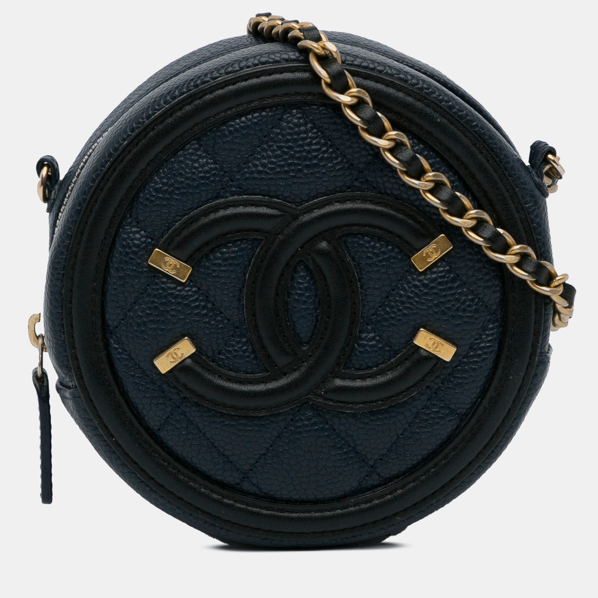Chanel CC Filigree Caviar Round Crossbody Bag