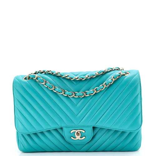 CHANEL Classic Double Flap Bag Chevron Lambskin Jumbo
