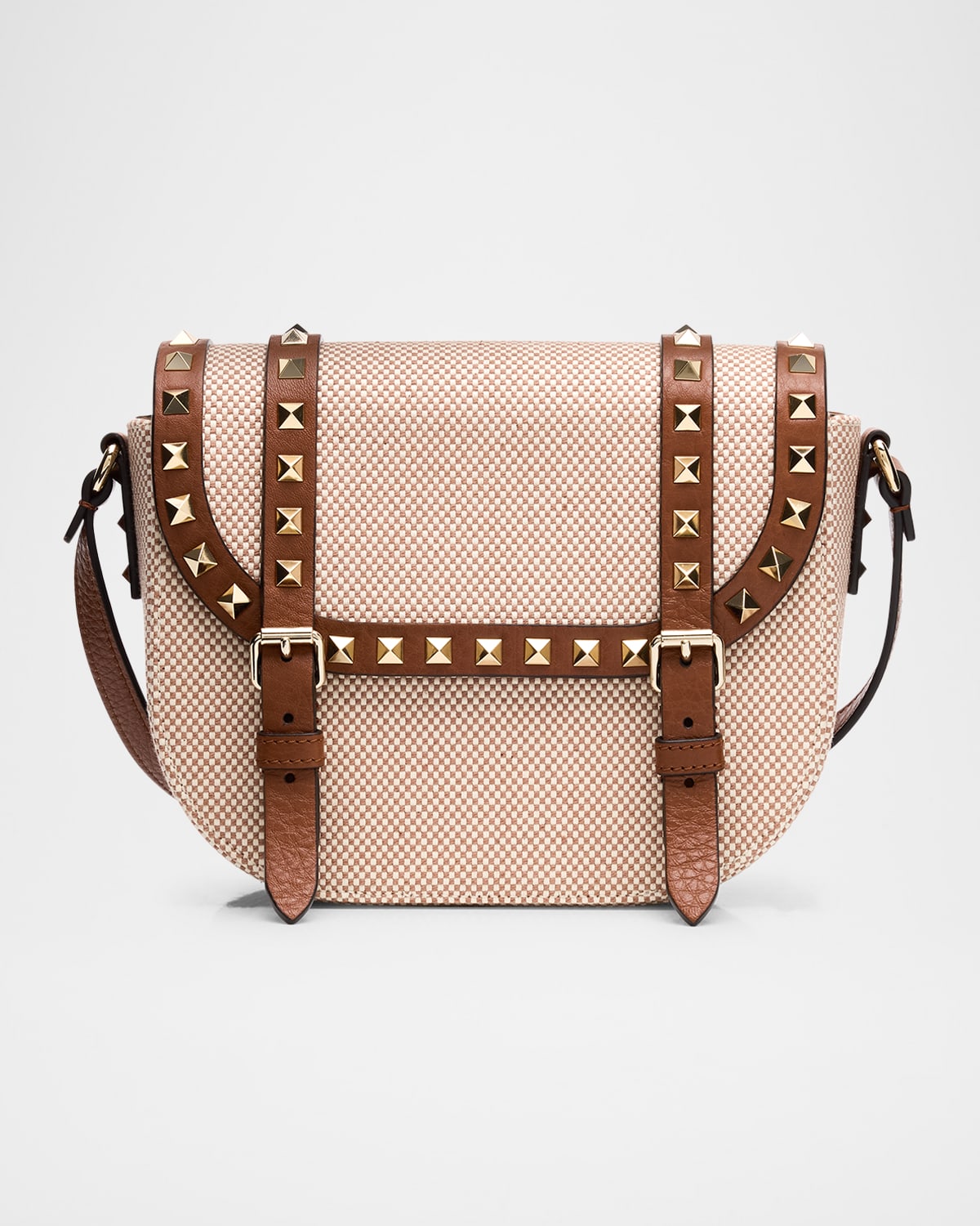 Valentino Rockstud Small Canvas Saddle Crossbody Bag